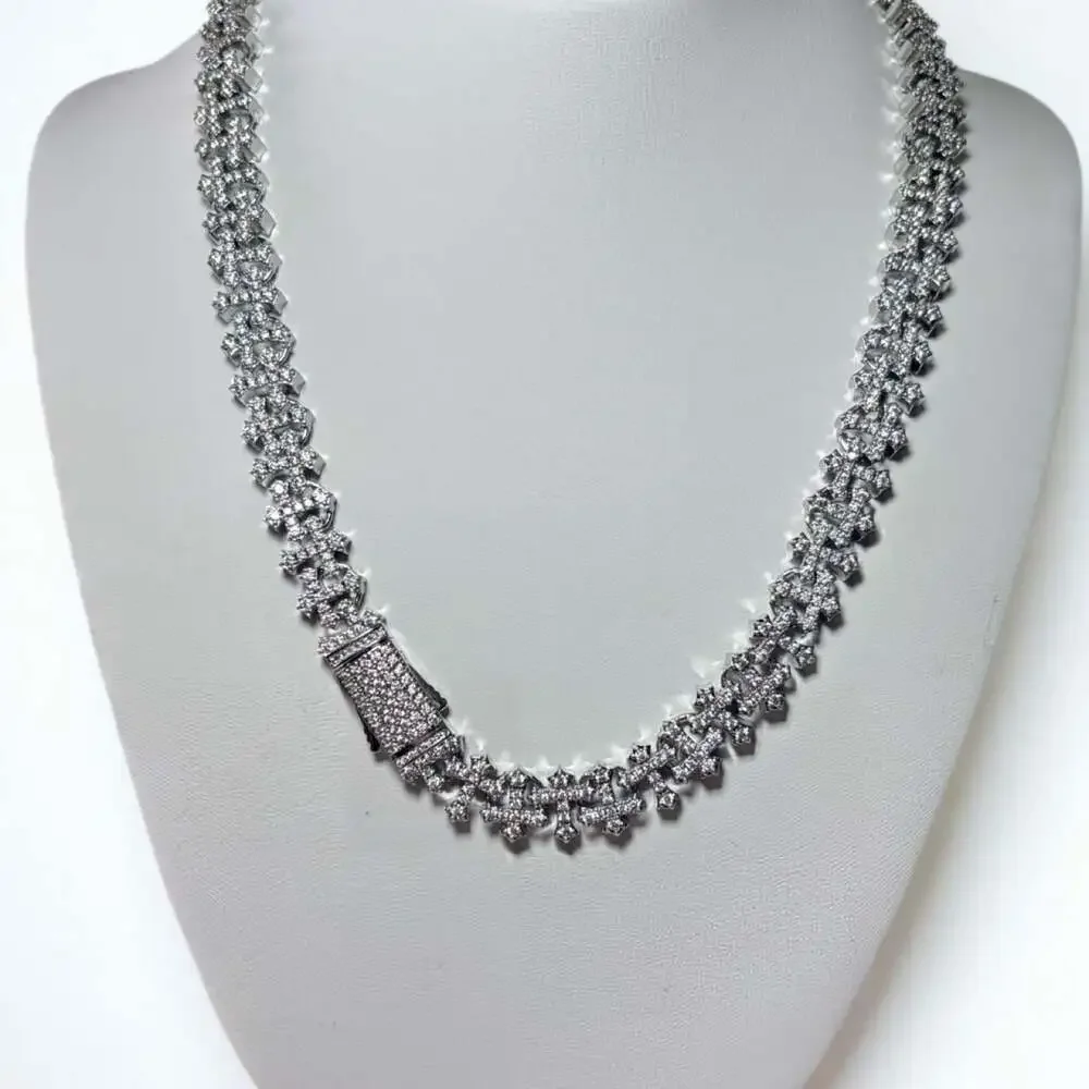 Silver Cross Cuban Link Necklace 3076